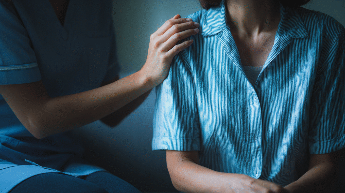 Healthcare professional receiving support in grief